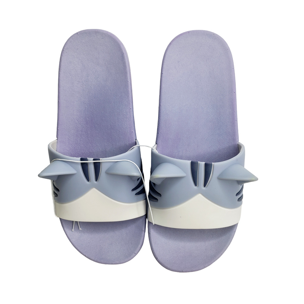 Womens Cute Cat Slides Blue Lightweight Sandals Animal Slippers Flat Sz 36/37